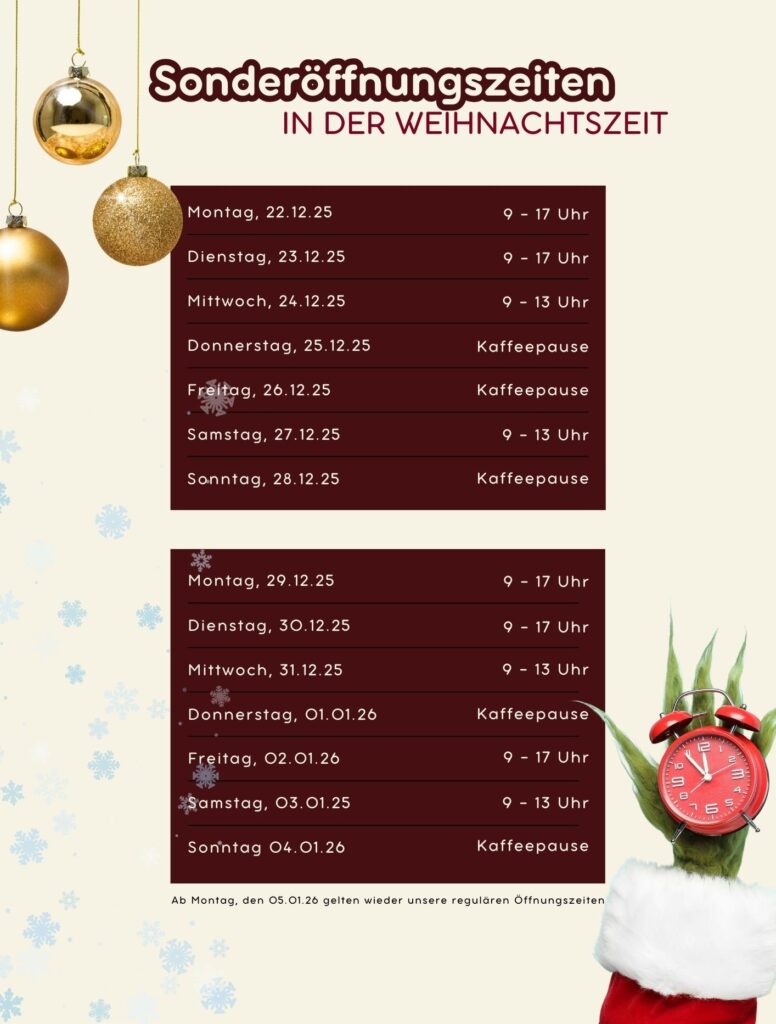 Öffnungszeiten an Weihnachten bei den Kaffeemännern und dem Genusskombinat